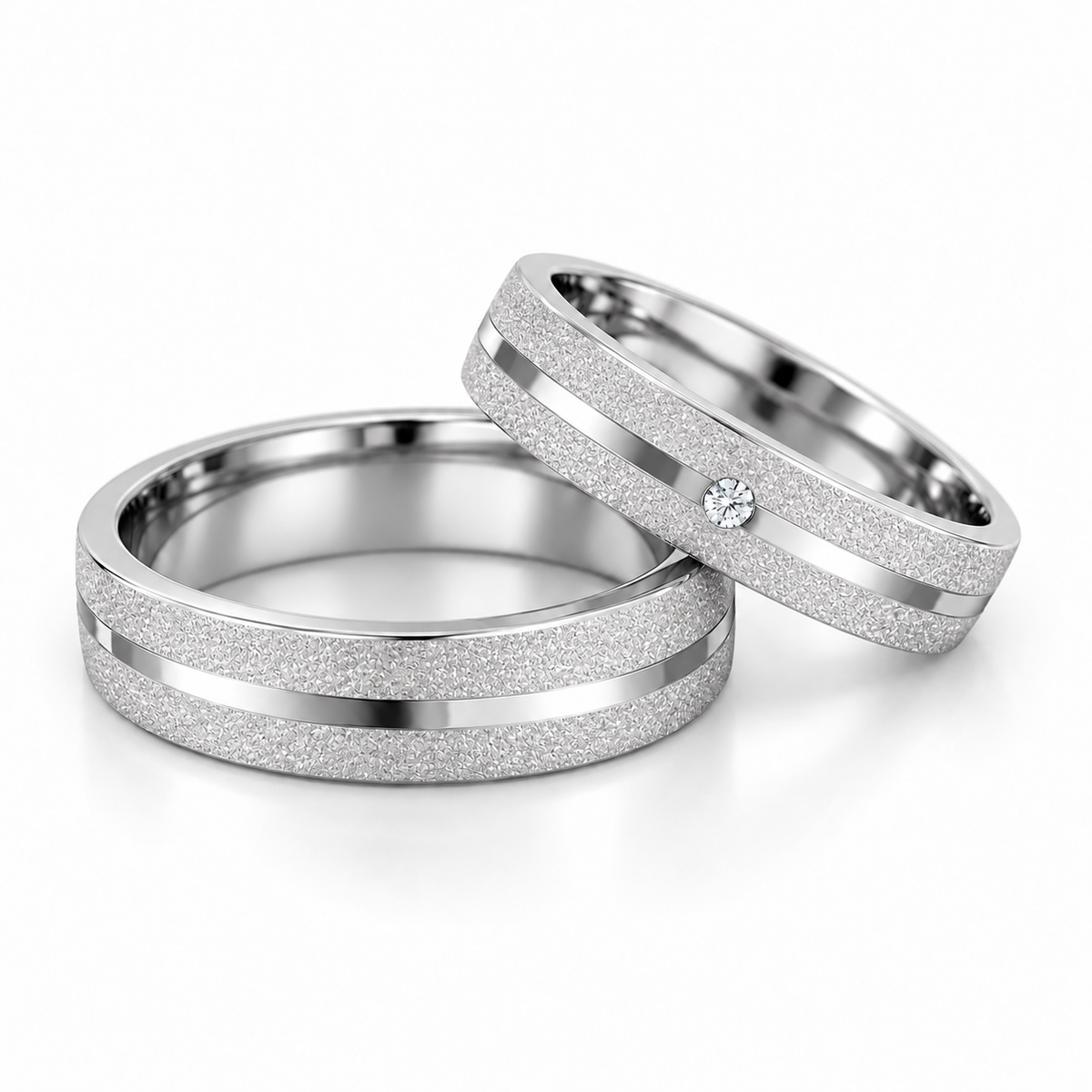 Aliança de Namoro em Prata 925 — 5mm Reta Diamantada com Friso e 1 Pedra