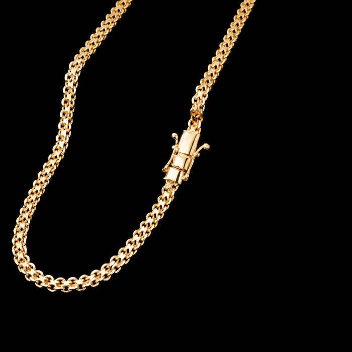 Corrente + Pulseira Cadeado Duplo 6mm - Banhado a Ouro 18K