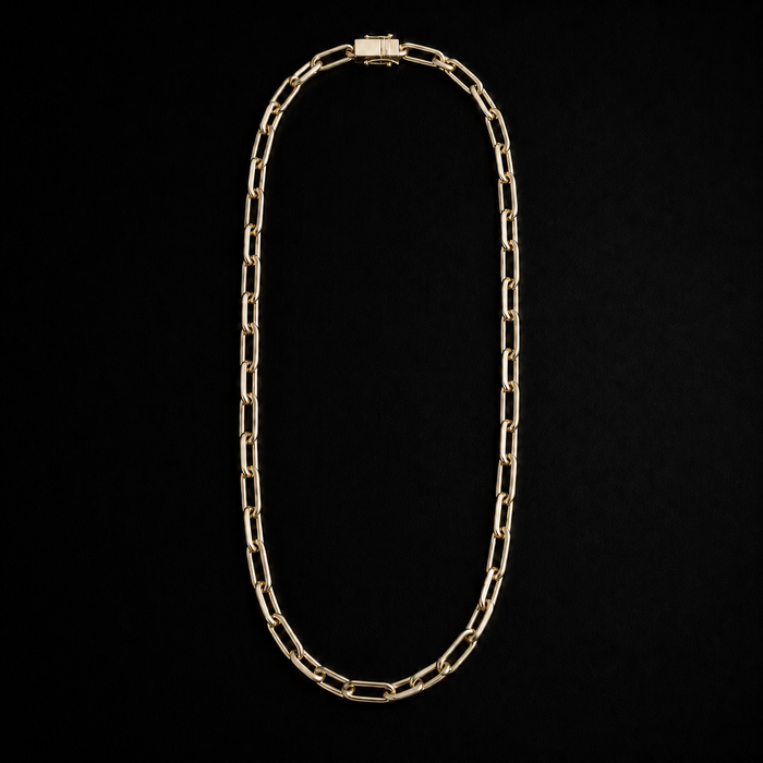 Corrente + Pulseira Cadeado Longo 4mm - Banhada a Ouro 18K