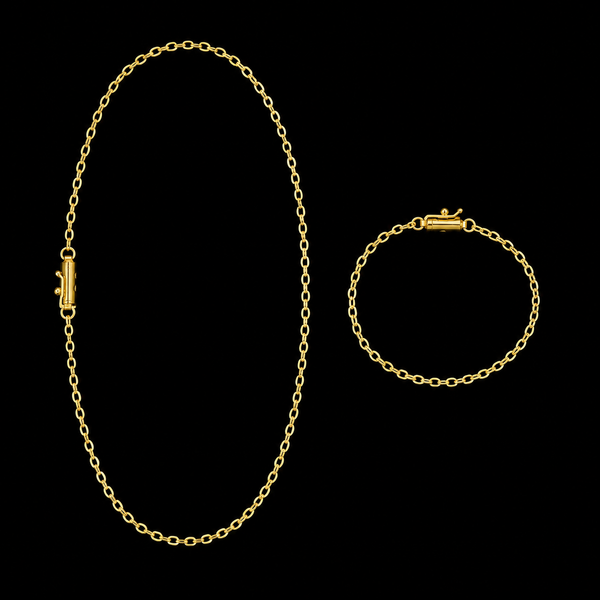 Corrente + Pulseira Cadeado 2mm - Banhado a Ouro 18K