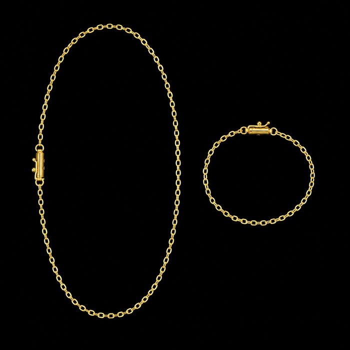 Corrente + Pulseira Cadeado 2mm - Banhado a Ouro 18K