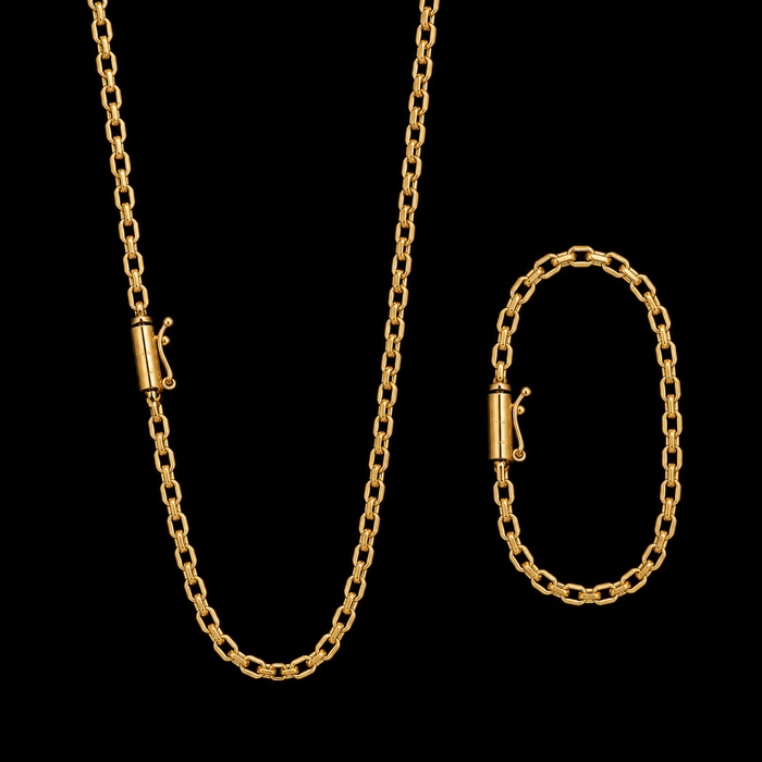 Corrente + Pulseira Cadeado 3mm - Banhado a Ouro 18K