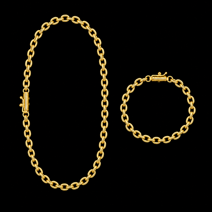 Corrente + Pulseira Cadeado 5mm - Banhado a Ouro 18K
