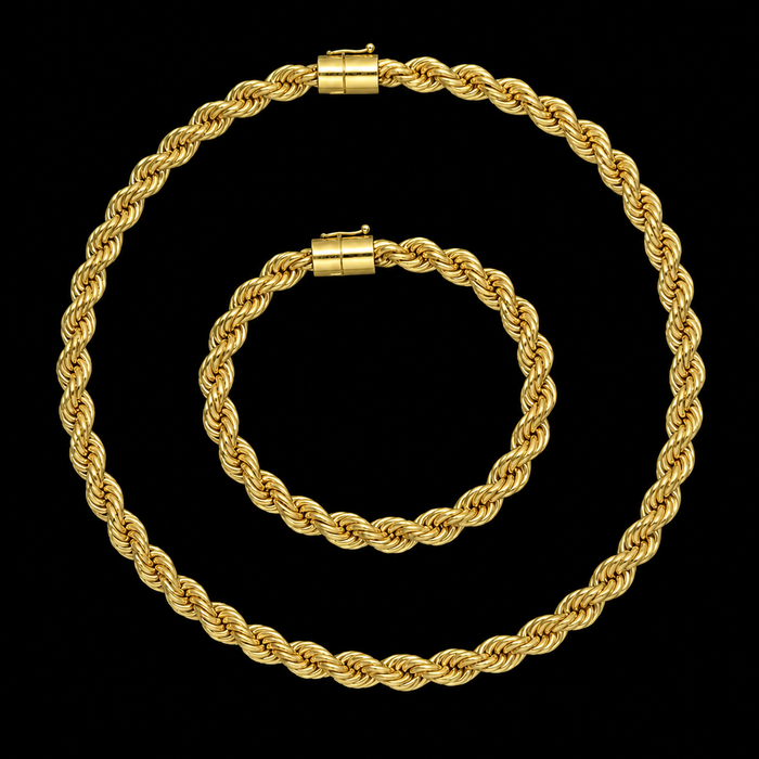 Corrente + Pulseira Corda 12mm - Banhado a Ouro 18K