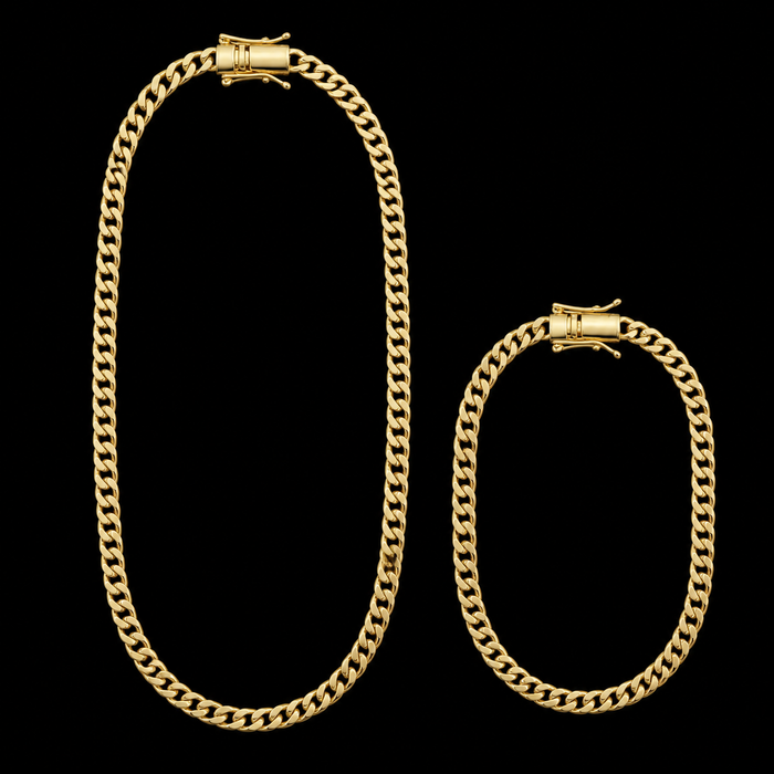 Corrente + Pulseira Cubana 4mm - Banhada a Ouro 18K