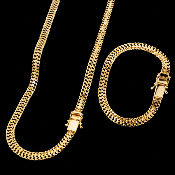 Corrente + Pulseira Grumet Duplo 6mm - Banhado a Ouro 18K