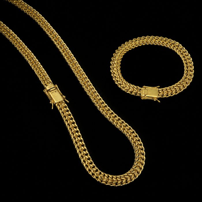 Corrente + Pulseira Grumet Duplo 8mm - Banhado a Ouro 18K