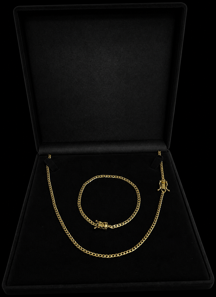 Corrente + Pulseira  Pitbull 3mm - Banhado a Ouro 18K