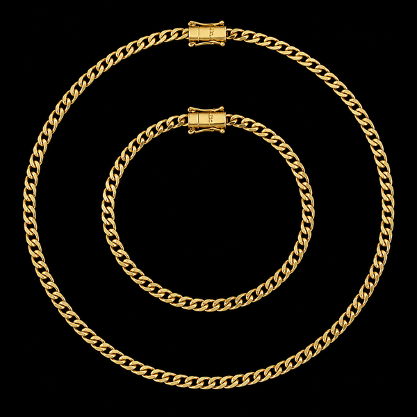 Corrente + Pulseira Grumet Pitbull 4mm - Banhado a Ouro 18K
