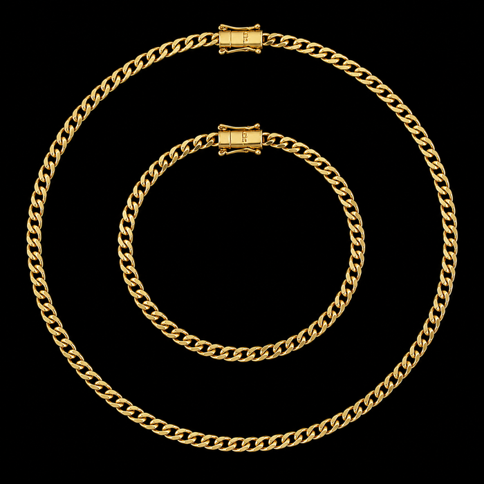 Corrente + Pulseira Grumet Pitbull 4mm - Banhado a Ouro 18K