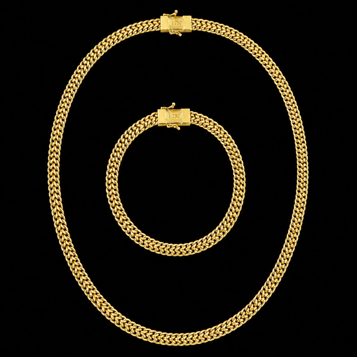 Corrente + Pulseira Cadeado  Duplo 16mm - Banhada a Ouro 18K