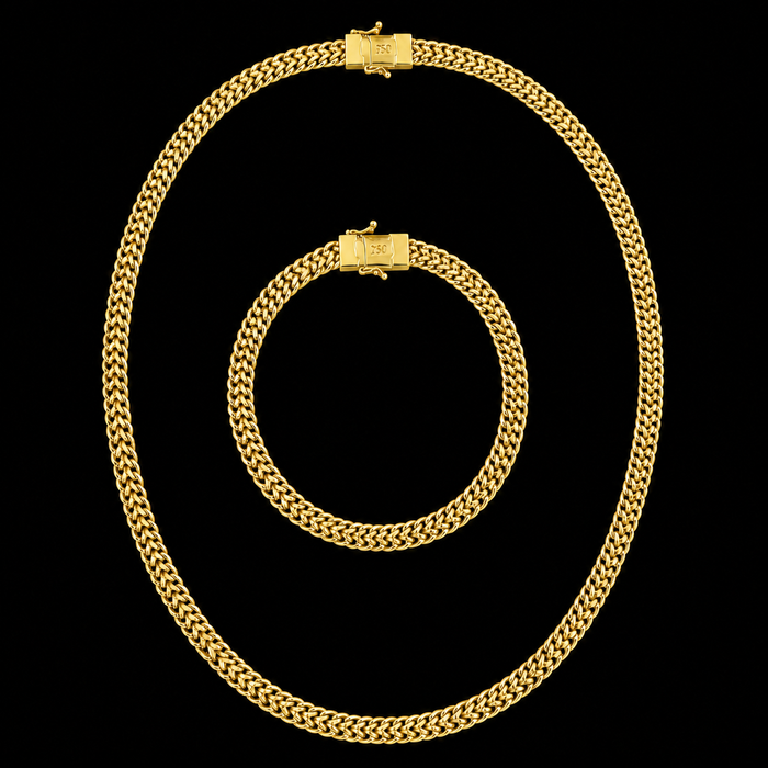 Corrente + Pulseira Cadeado  Duplo 16mm - Banhada a Ouro 18K