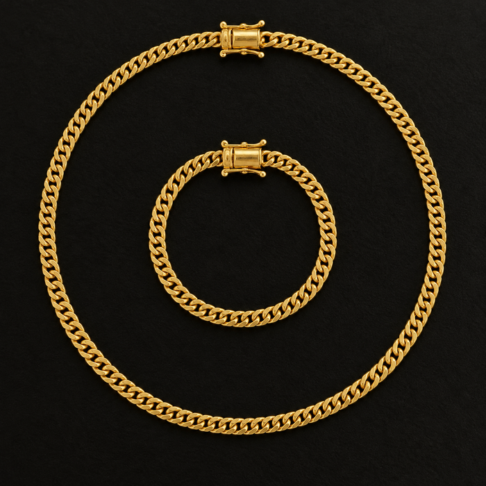 Corrente + Pulseira Lacraia 3mm - Banhada a Ouro 18K