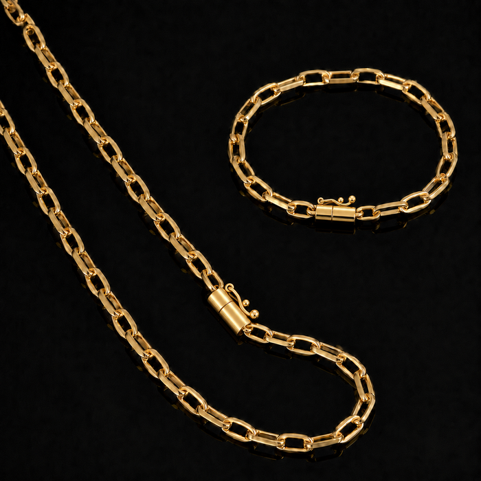 Corrente + Pulseira Meia Cana 4mm - Banhado a Ouro 18K