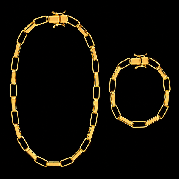 Corrente + Pulseira Meia Cana 4mm - Banhado a Ouro 18K