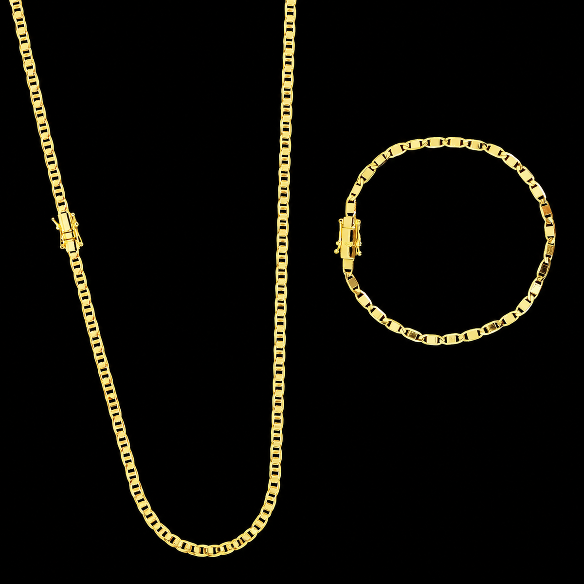 Corrente + Pulseira Piastrine 4mm - Banhado a Ouro 18K