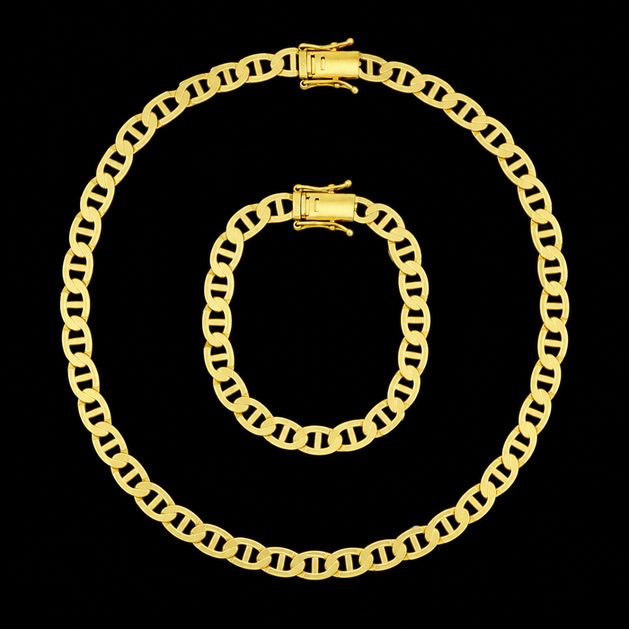 Corrente + Pulseira Piastrine 6mm - Banhado a Ouro 18K