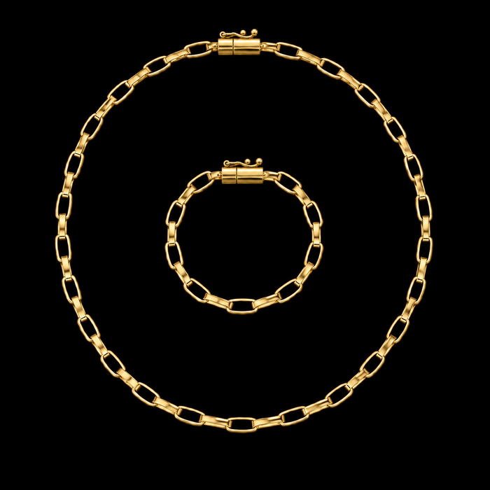Corrente + Pulseira Tijolinho 6mm - Banhado a Ouro 18K