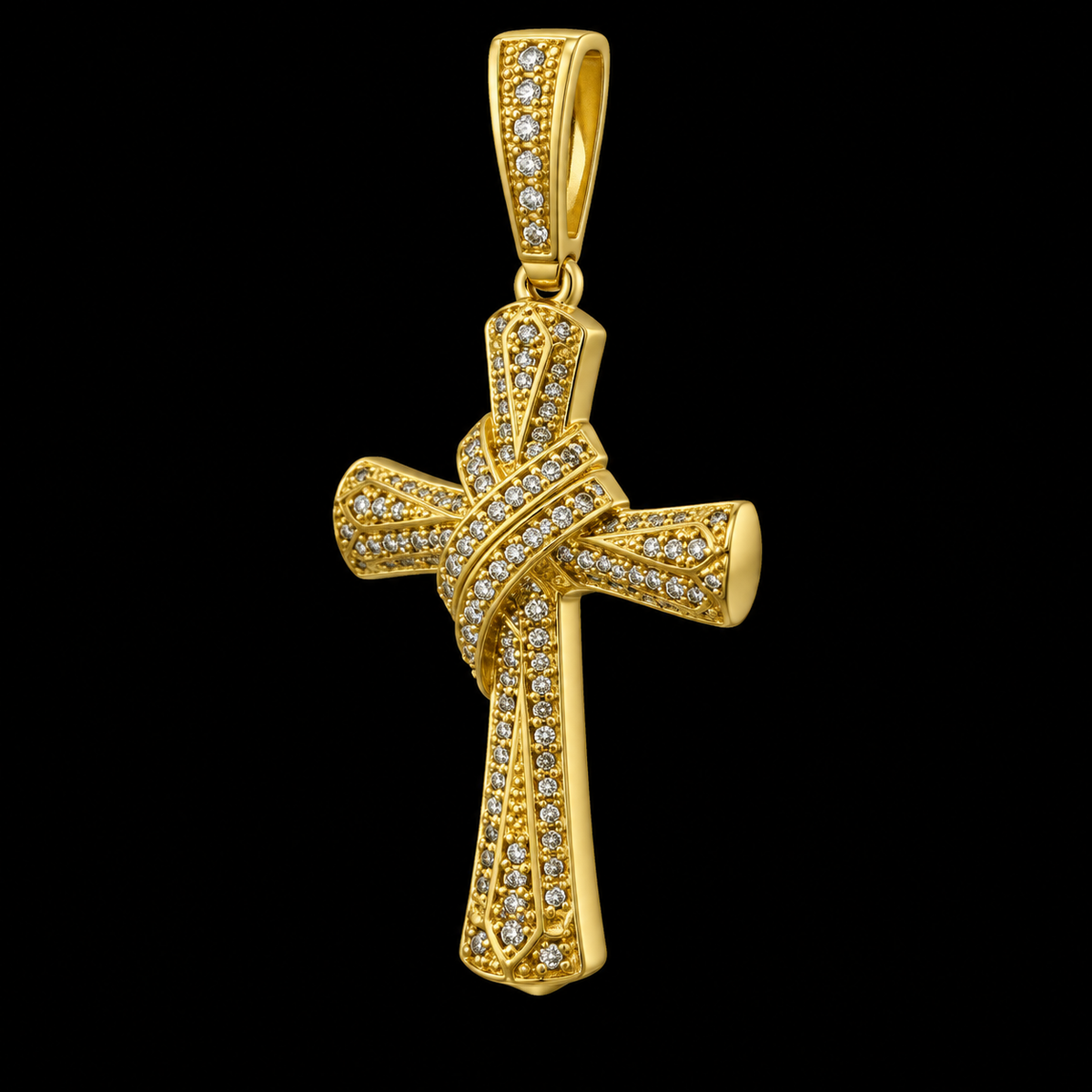Pingente Cruz Entrelaçada Cravejada - Banhado a Ouro 18K