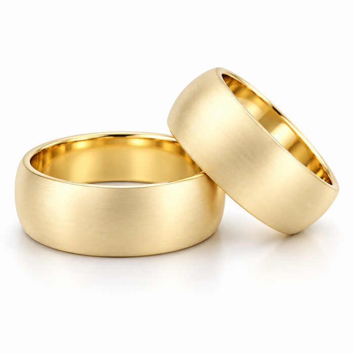 Alianças Casamento Ouro 18K - 7mm Meia Cana Fosca