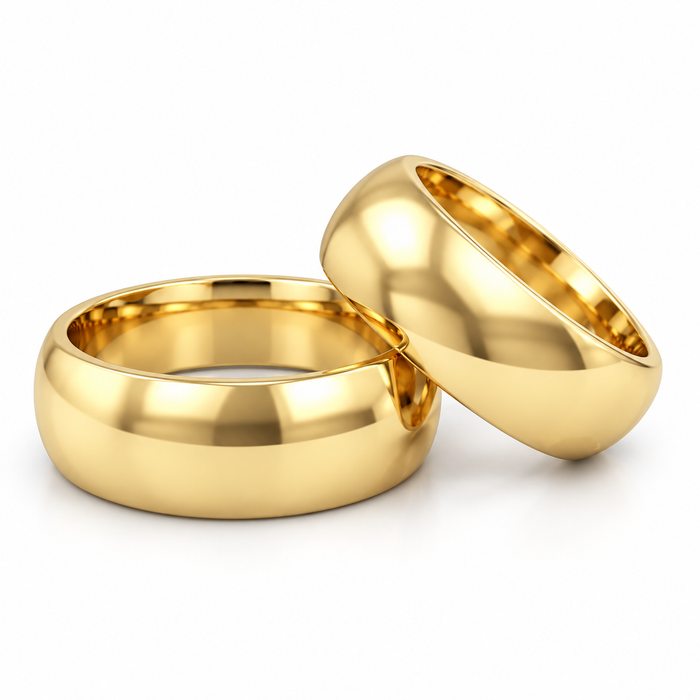 Alianças Casamento Ouro 18K - 6mm Meia Cana Polidas