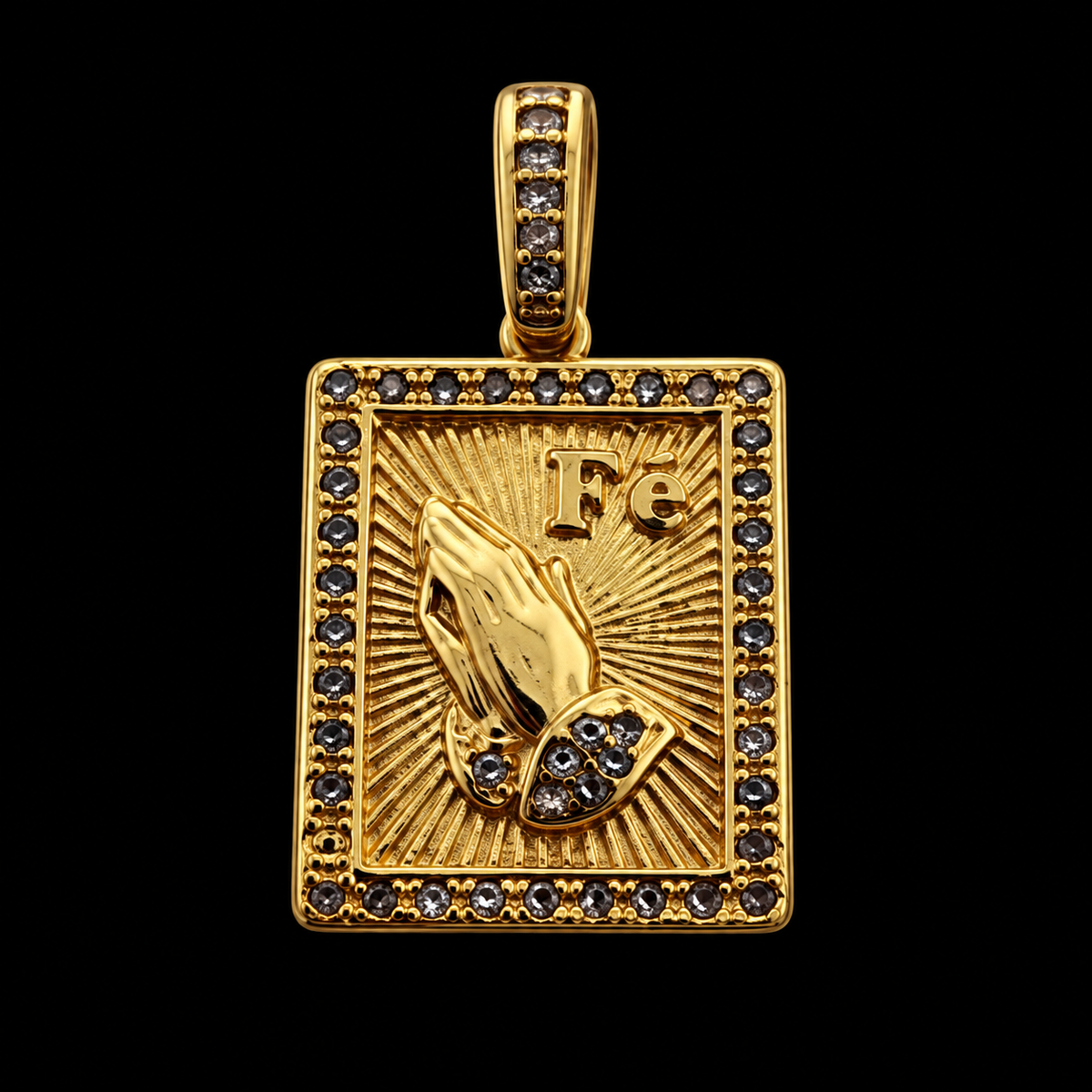 Medalha Mãos com Fé Cravejada - Banhada a Ouro 18K