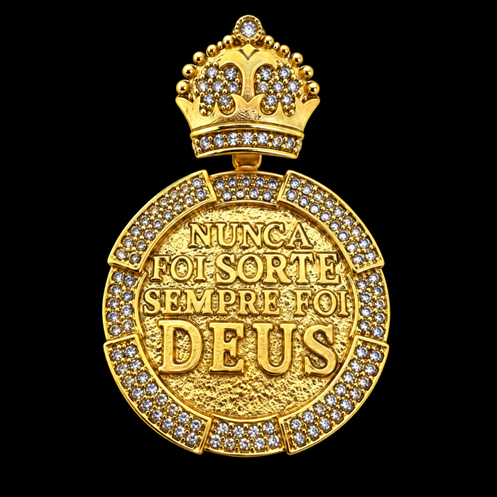 Medalha Nunca Foi Sorte Sempre Foi Deus | Banhado a Ouro 18k