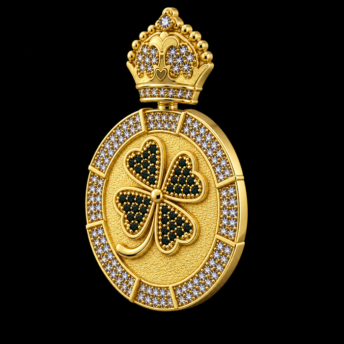 Medalha Redonda Trevo da Sorte Cravejado - Banhado a Ouro 18K