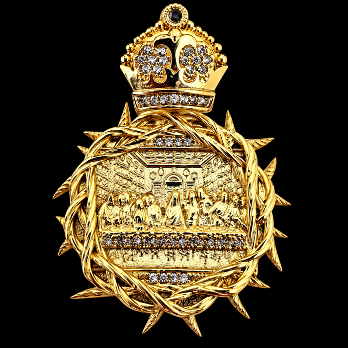 Medalha Santa Ceia Cravejada - Banhado a Ouro 18K