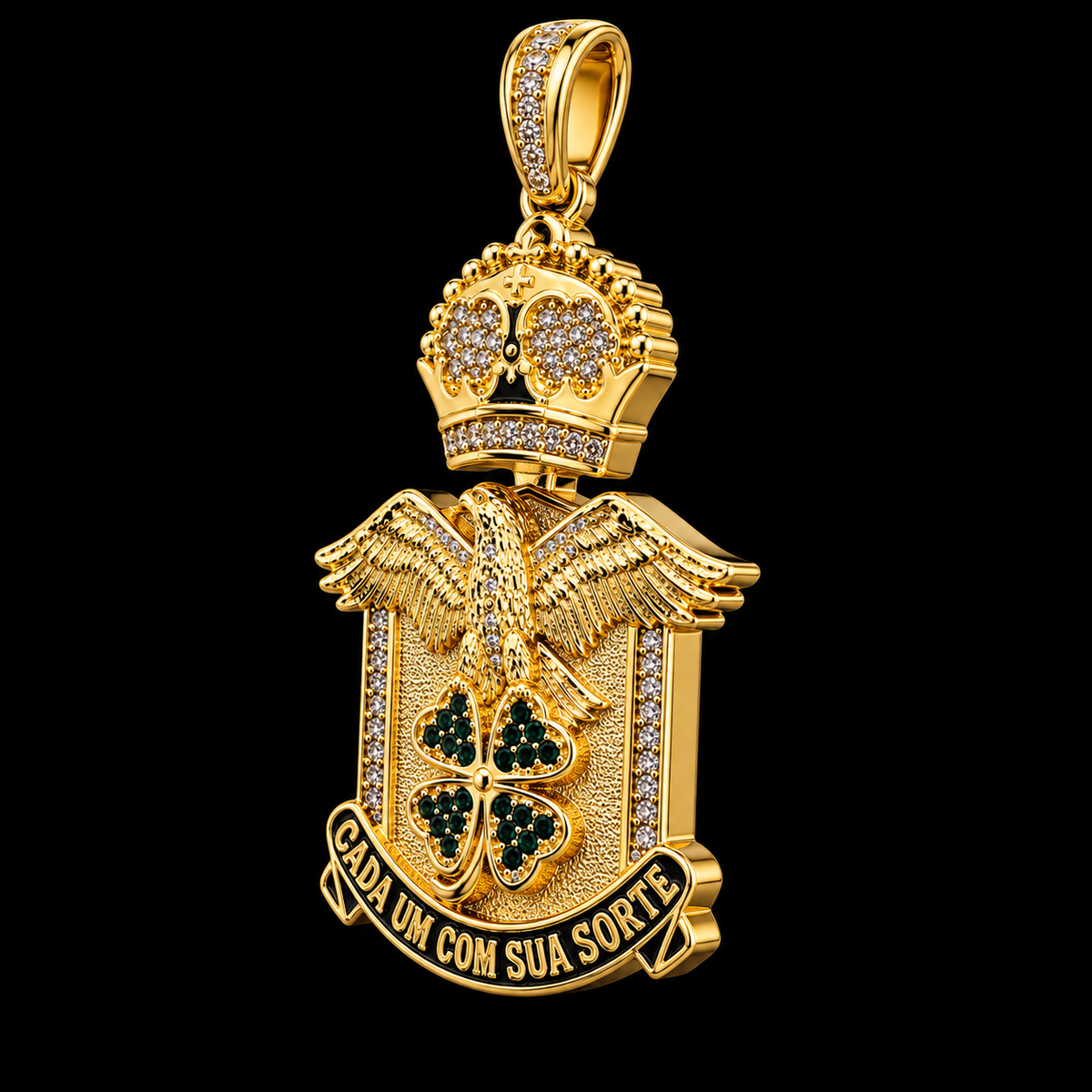 Medalha Trevo da Sorte com Águia - Banhado a Ouro 18K