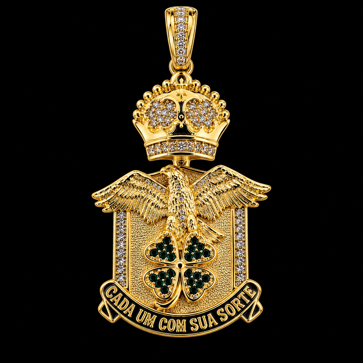 Medalha Trevo da Sorte com Águia - Banhado a Ouro 18K