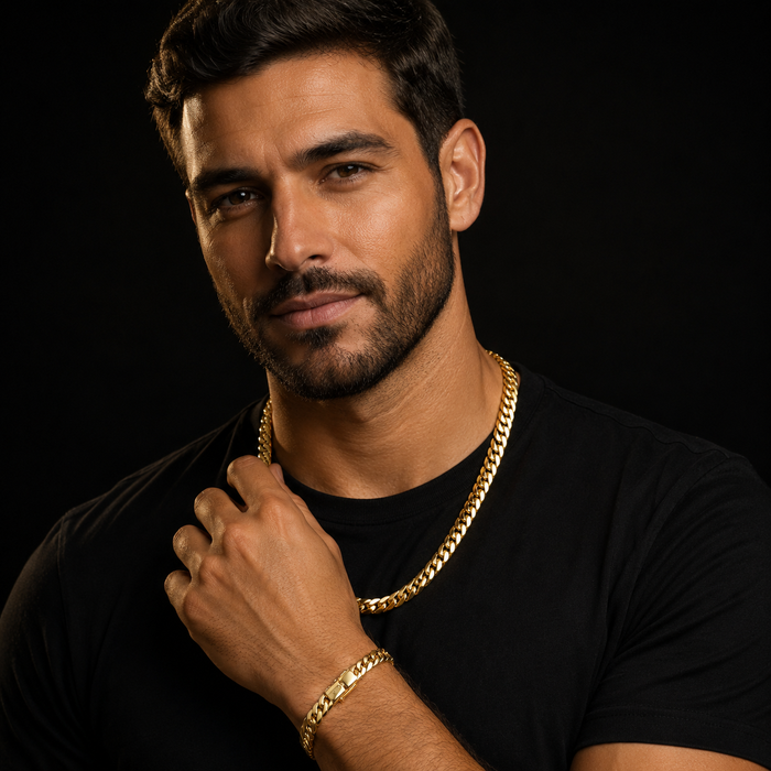 Corrente + Pulseira Cubana 5.5mm - Banhada a Ouro 18K