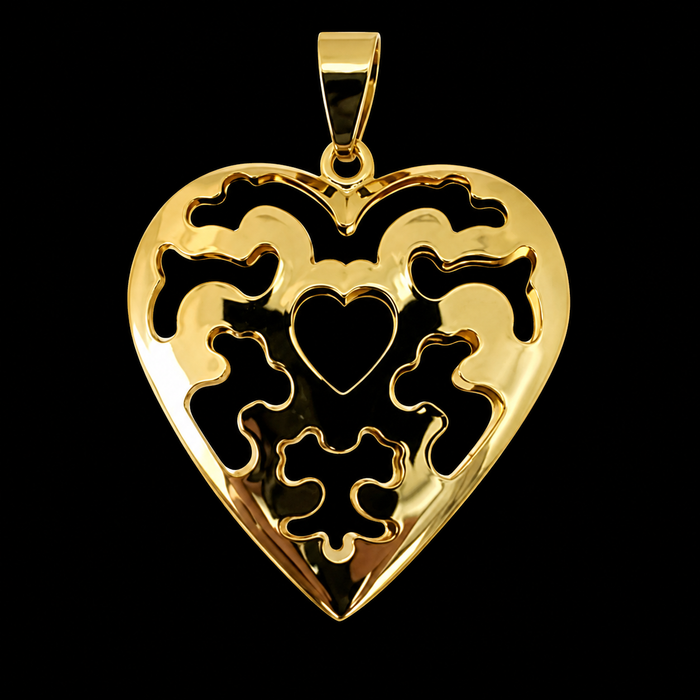Pingente Coração Arabesco Vazado - Banhado a Ouro 18k