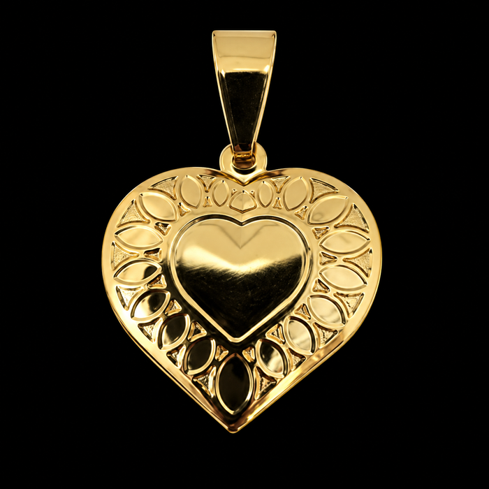 Pingente Coração Moldura de Pétalas - Banhado a Ouro 18k