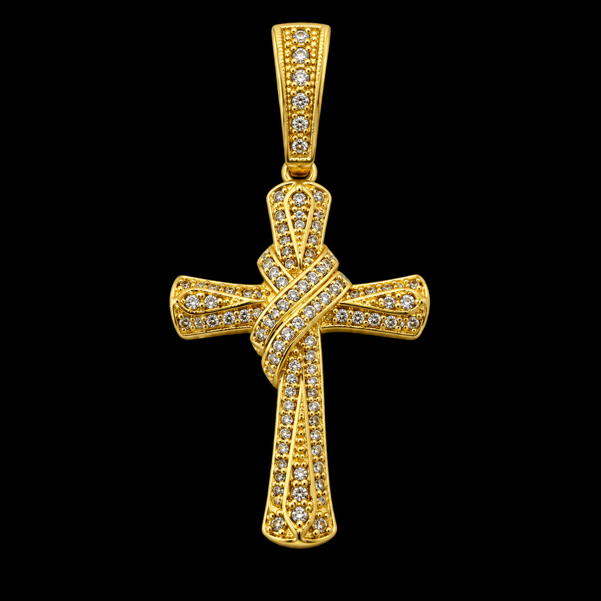 Pingente Cruz Entrelaçada Cravejada - Banhado a Ouro 18K