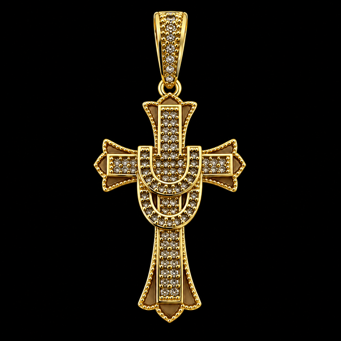 Pingente Cruz Imperial Cravejado - Banhado a Ouro 18K