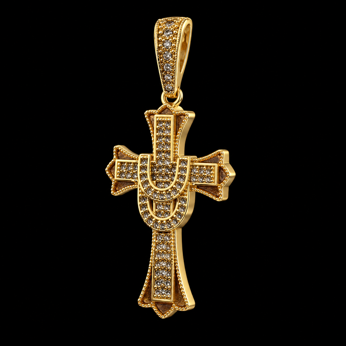 Pingente Cruz Imperial Cravejado - Banhado a Ouro 18K