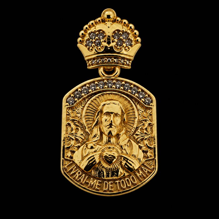 Pingente Cristo Livrai-me de todo mal - Banhado a Ouro 18K
