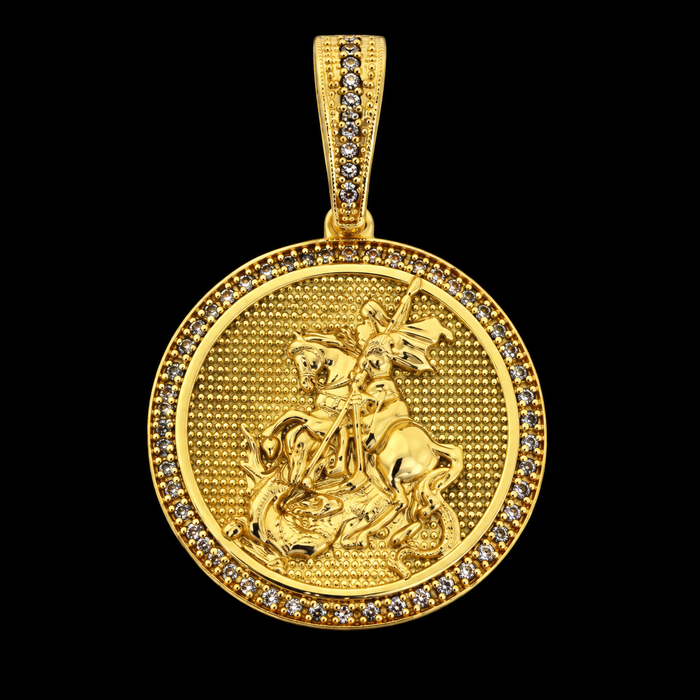 Pingente Medalha São Jorge Aro Cravejado - Banhada a Ouro 18k