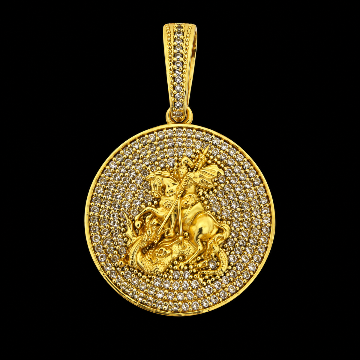 Pingente Medalha São Jorge Cravejada - Banhada a Ouro 18K