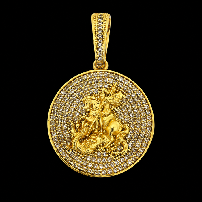 Pingente Medalha São Jorge Cravejada - Banhada a Ouro 18K