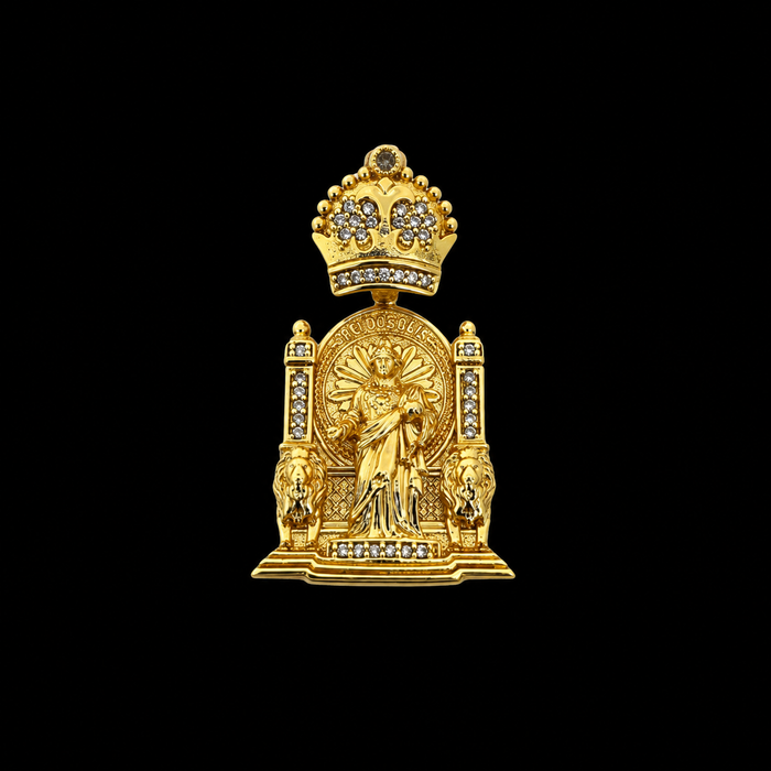 Pingente Rei dos Reis com Coroa e Leões - Banhado a Ouro 18K