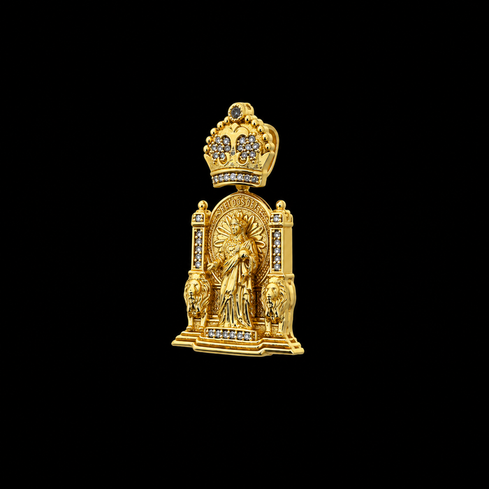 Pingente Rei dos Reis com Coroa e Leões - Banhado a Ouro 18K