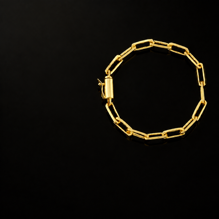 Corrente + Pulseira Cadeado Longo 5mm - Banhado a Ouro 18K