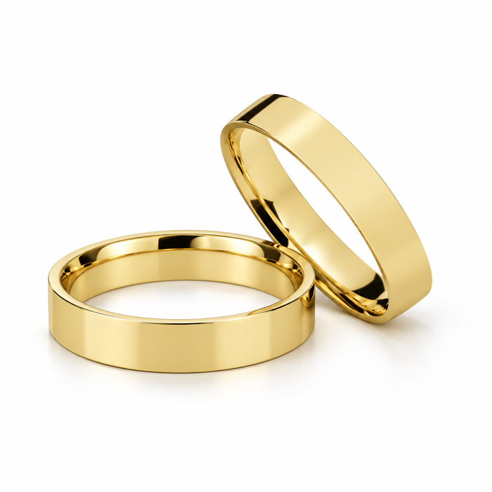 Alianças Casamento Ouro 18K - 4mm Quadradas Polidas