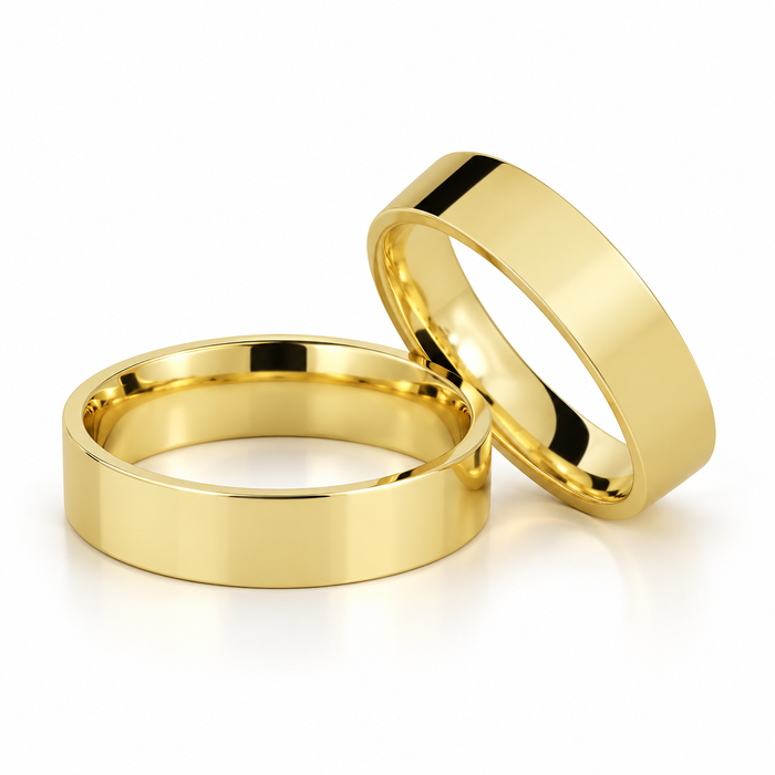 Alianças Casamento Ouro 18K - 5mm Quadradas Polidas