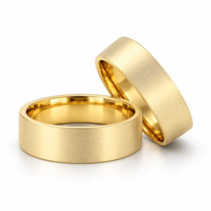 Alianças Casamento Ouro 18K - 6mm Quadrada Fosca