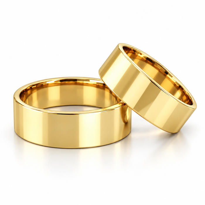 Alianças Casamento Ouro 18K - 7mm Quadrada Polida