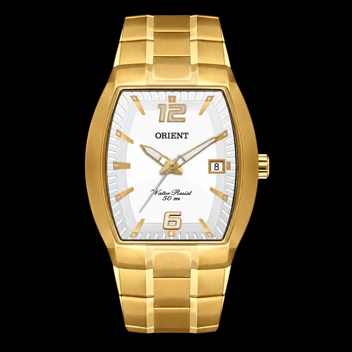 Relógio Orient Masculino Dourado com Fundo Branco