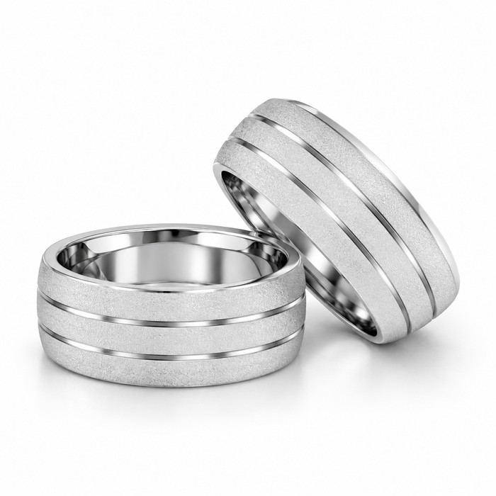 Alianças Compromisso Prata 925 - 7mm Meia Cana Diamantadas com Friso